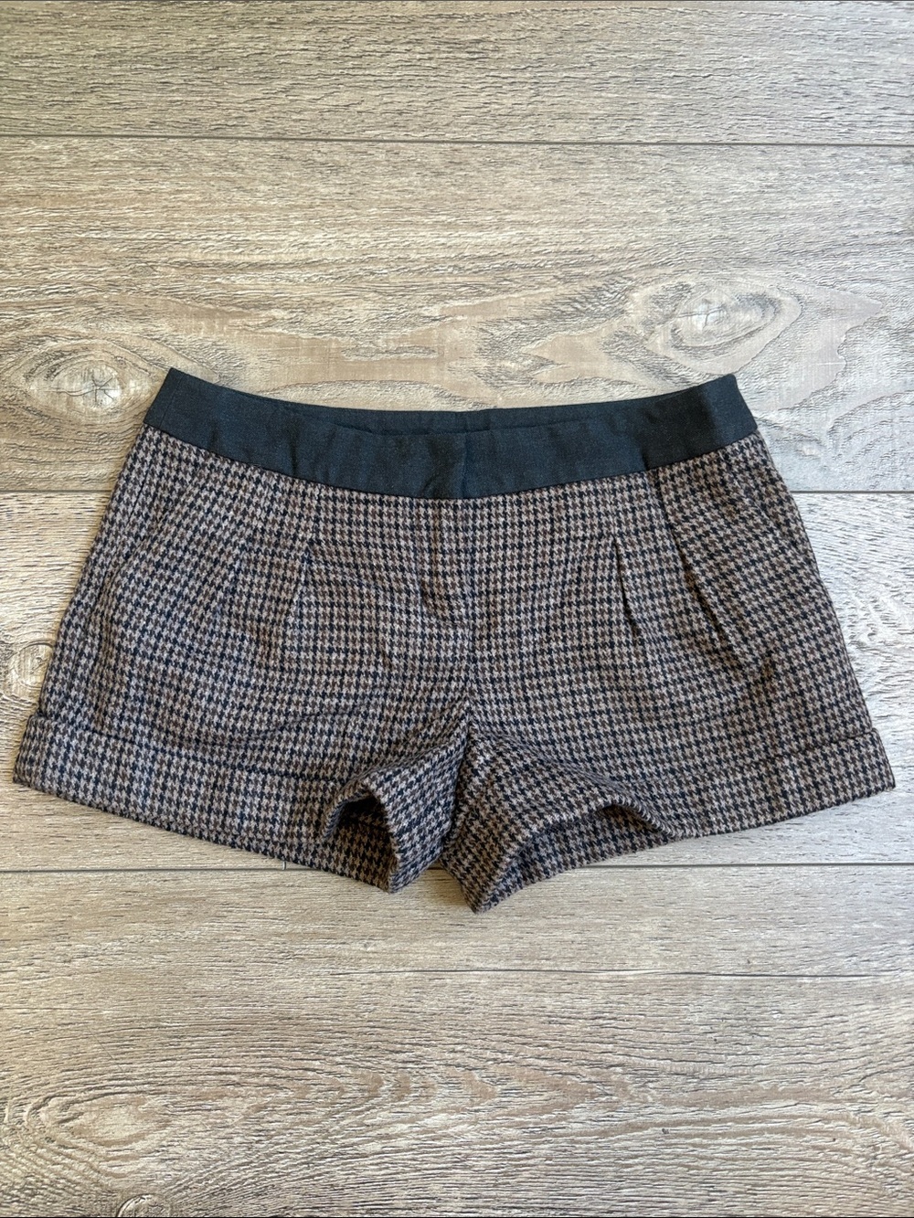 Vintage Y2K Express Low-rise Houndstooth Cuffed Micro Shorts Brown & Black Tweed